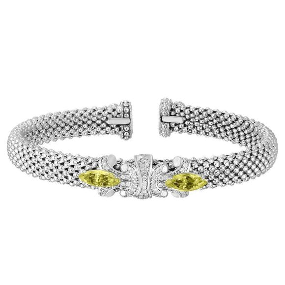 Yellow Quartz & Diamond Popcorn Fleur Renaissance Bangle - Picture 1 of 6